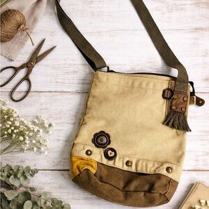 Chala Canvas Crossbody Bag in Beige and Brown